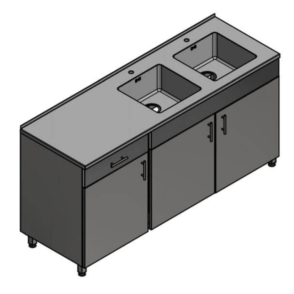 7-006.1 Стол производственный закрытый с 2-х секционной мойкой антивандальный OCEANUS 
